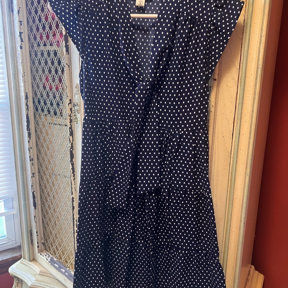 Monteau Navy and White Polka Dot Midi Dress